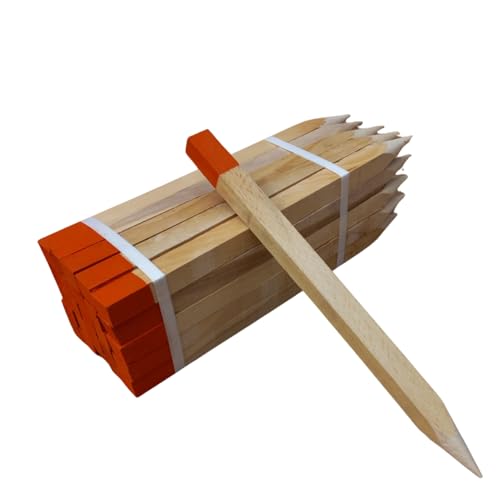 50 Stück Holzpfähle aus Buche Orange Lackierter Spitze Quadratisch Längen 30 cm Markierungspfosten Holz Robuste Holzpflöcke Pflanzstäbe Zaunpfosten Vermessungspfosten 25 mm x 25 mm von Ogrodzenia Wiklinowe