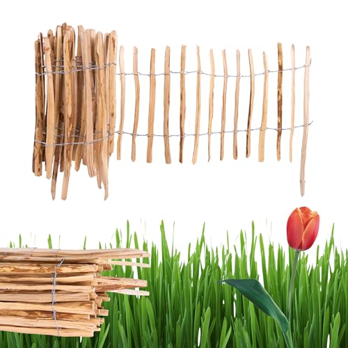 Ogrodzenia Wiklinowe Staketenzaun H:50 cm L:5m Lattenabstand 7-8 cm Gartenzaun Beetumrandung Haselnuss Holz Steckzaun Holzzaun Zaunelemente Rollzaun Rollboarder von Ogrodzenia Wiklinowe