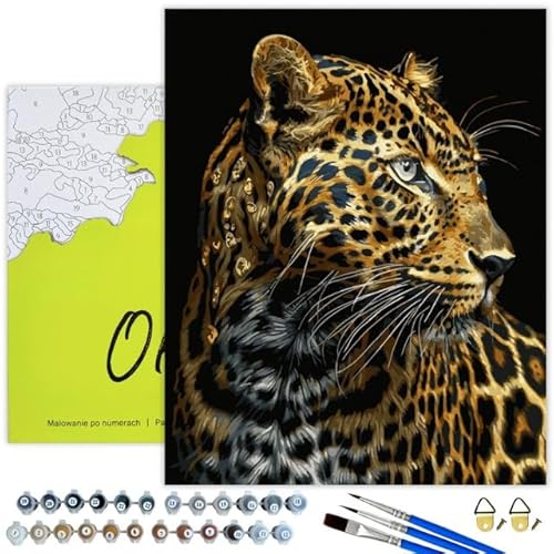 Oh Art! Malen Nach Zahlen Erwachsene Paint By Numbers Adult Set Mit 3 Pinseln Acrylfarben Und Leinwand Gespannt Auf Holzrahmen Kreativ Set DIY Bastelset 40 x 50 cm Mit Rahmen Leopard with blue eyes von Oh Art!