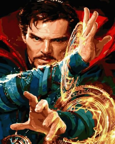 Oh Art! Malen Nach Zahlen Erwachsene Set Mit 3 Pinseln Acrylfarben Und Leinwand Gespannt Auf Holzrahmen Kreativ Set Paint By Numbers Adult DIY Bastelset 40 x 50 cm Mit Rahmen Doctor Strange von Oh Art!