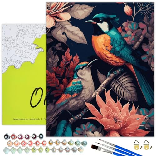 Oh Art! Malen Nach Zahlen Erwachsene Set Mit 3 Pinseln Und Acrylfarben Gemälde Acrylic Malerei DIY Leinwand 40 x 50 cm Vogel Auf Dem Ast von Oh Art!