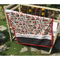 Handgefertigte Moderne Baby Minky Decke Schwarz, Weiß Und Rot Baustelle von OhMyModernBaby