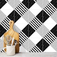 Bodenfliesenaufkleber, Peel & Stick Fliese - Faux Marble Tile Schwarz Weiß Set Von 24 Oder 48 Stück #ms03 von OhMyTiles