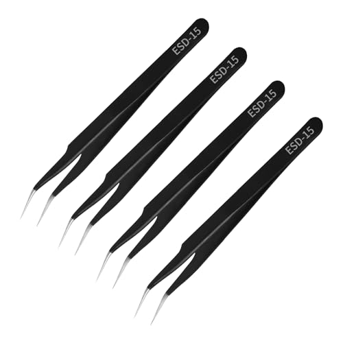 Ohametes 4 Stück ESD-15 schwarz verdickte High-End-Pinzette, antistatische Pinzette, Edelstahl-Pinzette, Karton-Box-Verpackung, weit anwendbar für den Betrieb. Ohametes 4 Stück ESD-15 schwarz verdickte High-End-Pinzette, antistatische Pinzette, Edelstahl-Pinzette, Karton-Box-Verpackung, weit anwendbar für den Betrieb. von Ohamtes