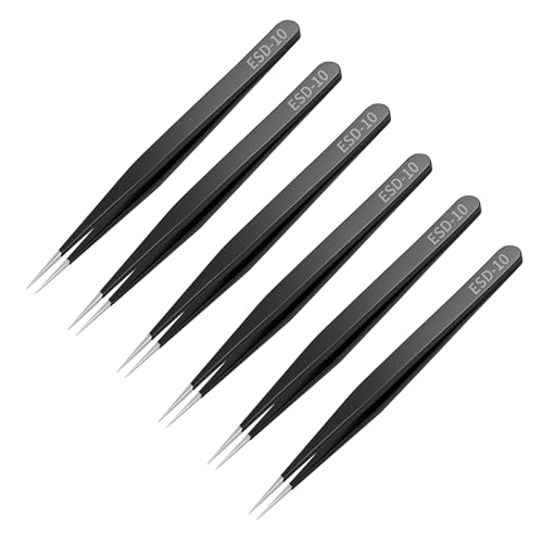 Ohametes 6 Stück ESD-10 schwarz verdickte High-End-Pinzette, antistatische Pinzette, Edelstahl-Pinzette, Karton-Box-Verpackung, weit anwendbar für den Betrieb. Ohametes 6 Stück ESD-10 schwarz verdickte High-End-Pinzette, antistatische Pinzette, Edelstahl-Pinzette, Karton-Box-Verpackung, weit anwendbar für den Betrieb. von Ohamtes