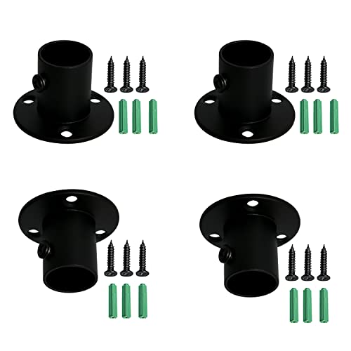 Ohamtes 4 Stück Rohrlochdurchmesser 19 mm (3/4 Zoll), Edelstahl matt schwarz, verstellbare Gardinenstange Montagehalterung Schrankstange Flansch Halterung Duschvorhang von Ohamtes