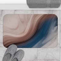 Abstrakt, Boho Badematte Und Teppich, Marine, Rostbraun, Sandbeige, Ombre-Verlauf, Ausgefallenes Aquarell, Trendige Farben, Badezimmerzubehör-Set von OhanaModernDecor