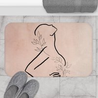 Boho Badematte Und Teppich, Abstrakter Weiblicher Akt Körper, Blush Terrakotta Floral One Line Art, Luxus Schick Elegant, Badezimmerset von OhanaModernDecor