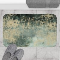 Boho Chic, Niedliche Badematten Und Teppiche, Retro Abstrakt, Salbei Waldgrün, Beige Ombre, Aquarell Textur Stilvoll, Badezimmer Dekor von OhanaModernDecor