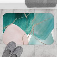 Boho-Chic | Abstrakte Badematte Und Teppich, Smaragd Teal Grün, Blush Rosa, Beige Beige, Fancy Elegant Einzigartige Kunst, Aquarell, Badezimmer von OhanaModernDecor