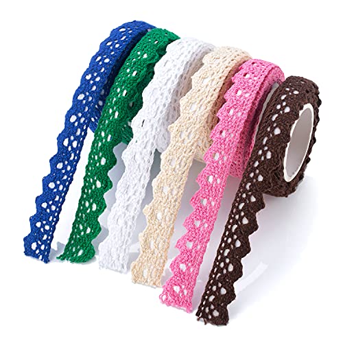 Ohaoduo Vintage Lace Self-Adhesive Spitzenband Set, 6 Farben: Beige, Weiß, Rot, Blau, Grün, Braun, 10,8 Meter Gesamtlänge, Hochzeit, Baumwolle, Selbstklebend, 1,7 cm x 1,8 m von Ohaoduo