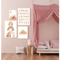 Mädchen Wanddrucke, 4Er Set Wandkunst. Kinderzimmer Dekor, Alphabet Poster, Wolken Druck, Regenbogen Druck Boho Scandi Wandkunst 246 von OhhMyPrint