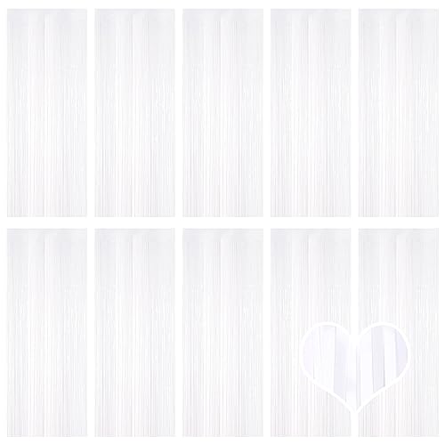 Ohiyoo 10 Stück Weiß Lametta Vorhänge 1 x 2.5M Tinsel Curtain Folien Fransen Metallic Lametta Vorhange für Geburtstag Partydekor Verlobung Hochzeit Weihnachten Neujahr Dekoration (Weiß) von Ohiyoo