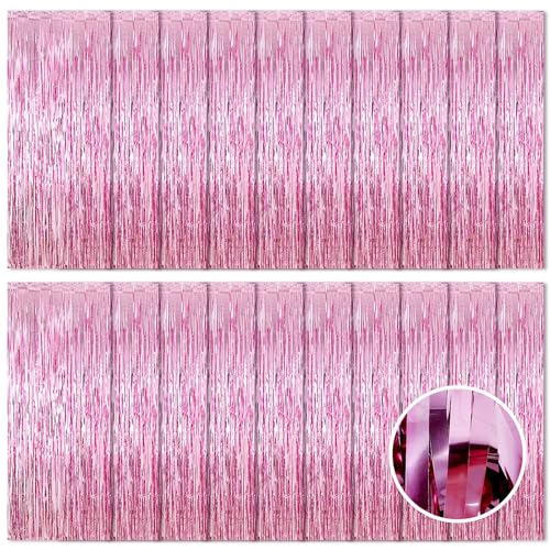 Ohiyoo 20 Stück Rosa Lametta Vorhänge 1 x 2.5M Tinsel Curtain Folien Fransen Metallic Lametta Vorhange Rosa für Geburtstag Partydekor Verlobung Hochzeit Weihnachten Neujahr Dekoration (Rosa) von Ohiyoo