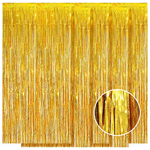 Ohiyoo 5 Stück Golden Metallic Lametta Vorhänge 1 x 2.5M Folien Fransen Lametta Vorhange Hintergrund für Geburtstag Partydekor Verlobung Hochzeit Weihnachten Neujahr Dekoration (Laser Golden) von Ohiyoo