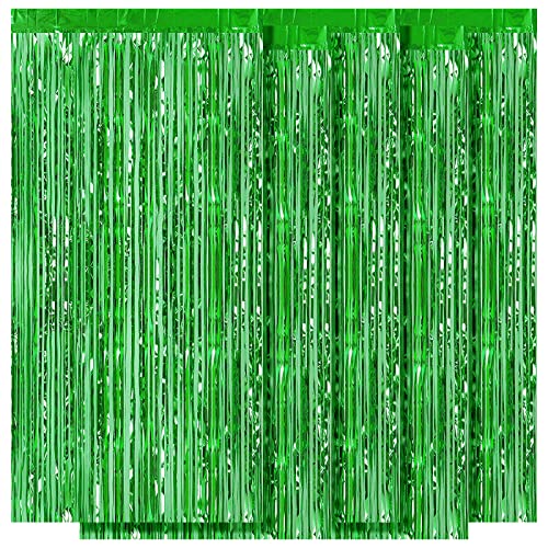 Ohiyoo 5 Stück Grün Metallic Lametta Vorhänge 1 x 2.5M Folien Fransen Lametta Vorhange Hintergrund für Geburtstag Partydekor Verlobung Hochzeit Weihnachten Neujahr Dekoration (Grün) von Ohiyoo