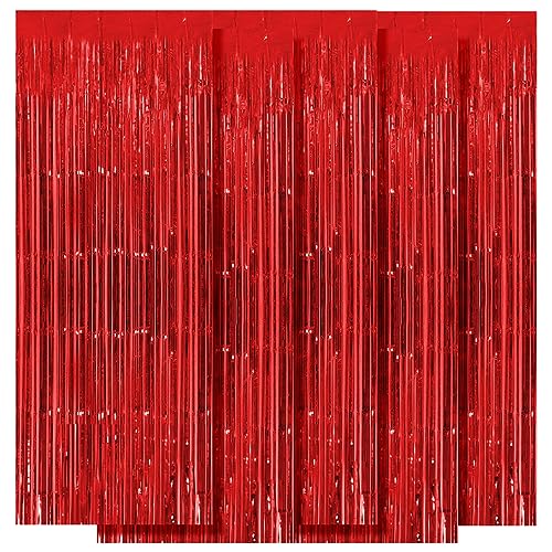 Ohiyoo 5 Stück Rot Metallic Lametta Vorhänge 1 x 2.5M Folien Fransen Lametta Vorhange Hintergrund für Geburtstag Partydekor Verlobung Hochzeit Weihnachten Neujahr Dekoration (Rot) von Ohiyoo
