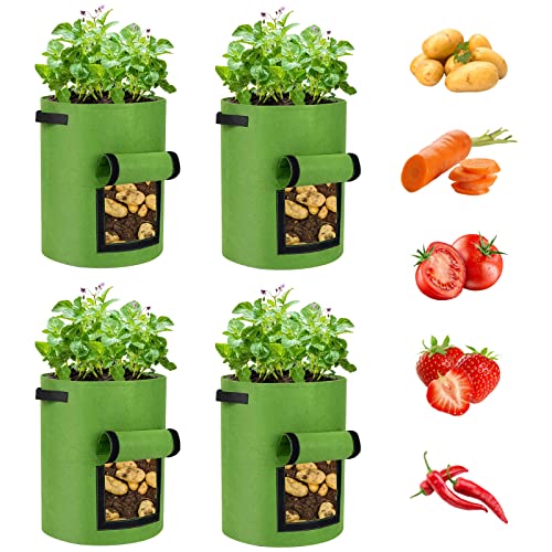 Ohiyoo Kartoffel Pflanzsack 10 Gallonen 4 Pack Kartoffelsack Zum Pflanzen, 38 L Pflanztaschen mit Sichtbarer Klappe, Kartoffel Pflanzsack Garten Pflanzbeutel für Gemüse, Kartoffel, Tomaten (Hellgrün) von Ohiyoo