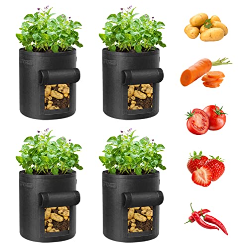 Ohiyoo Kartoffel Pflanzsack 10 Gallonen 4 Pack Kartoffelsack Zum Pflanzen, 38 L Pflanztaschen mit Sichtbarer Klappe, Kartoffel Pflanzsack Garten Pflanzbeutel für Gemüse, Kartoffel, Tomaten (Schwarz) von Ohiyoo