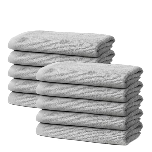 10 er Set Gästehandtücher 30x50cm | Frottee Weich & Flauschig | 100% Baumwolle | Kleine Frottier Handtücher für Gäste | Oeko-Tex | 500g/m² | Ôhm | Hellgrau von Ôhm