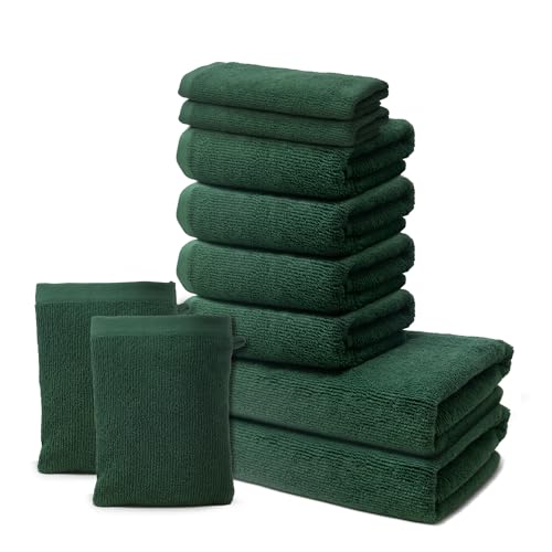 10 er Set Handtücher | 2 Badetücher 70x140cm + 4 Handtücher 50x100cm + 2 Gästehandtücher 30x50cm + 2 Waschlappen 15x20cm | Weich & Flauschig | 100% Baumwolle | 500g/m² | Oeko-Tex | Ôhm | Grün von Ôhm
