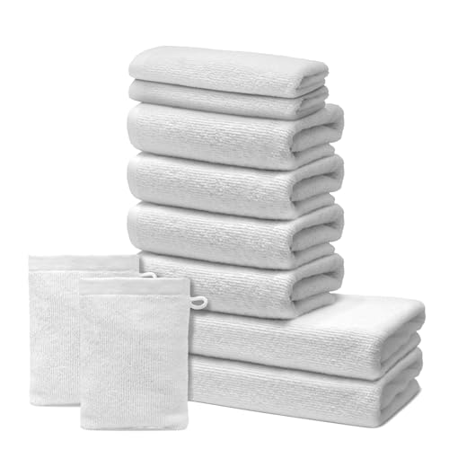 10 er Set Handtücher | 2 Badetücher 70x140cm + 4 Handtücher 50x100cm + 2 Gästehandtücher 30x50cm + 2 Waschlappen 15x20cm | Weich & Flauschig | 100% Baumwolle | 500g/m² | Oeko-Tex | Ôhm | Weiß von Ôhm