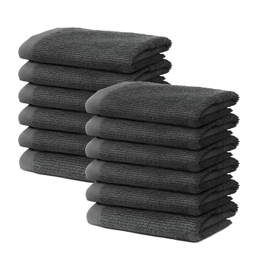 12 Stück Seiftücher 30x30 cm | Kleine Handtücher Set | Frottee Weich & Flauschig | 100% Baumwolle | Mini Frottier Washlappen Seiflappen | 500 g/m² | Oeko-Tex | Ôhm | Dunkelgrau von Ôhm
