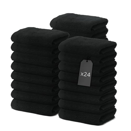 24 Stück Seiftücher 30x30 cm | Kleine Handtücher Set | Frottee Weich & Flauschig | 100% Baumwolle | Mini Washlappen Seiflappen | 500 g/m² | Oeko-Tex | Ôhm | Schwarz von Ôhm