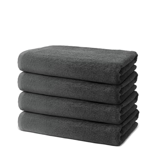 4 er Set Duschtücher 70x140 cm | Frottee Hantücher Weich & Flauschig | 100% Baumwolle | Frottier Duschtuch Badetuch Badehandtuch Groß | 500 g/m² | Oeko-Tex | Ôhm | Grau von Ôhm