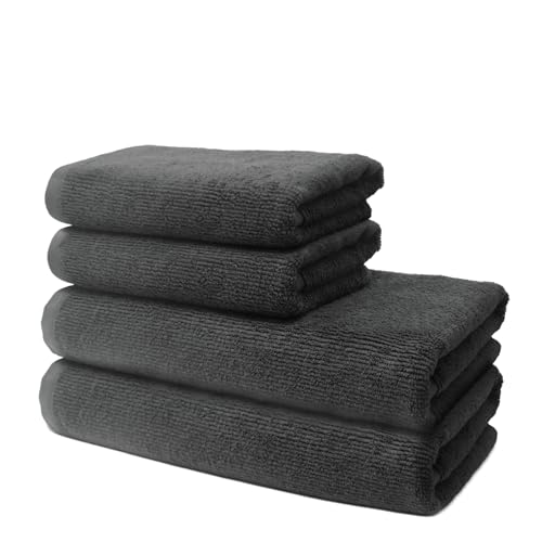 4 er Set Handtücher | 2 Badetücher 70x140 cm + 2 Handtücher 50x100 cm | Frottee Weich & Flauschig | 100% Baumwolle | Frottier Duschtuch Badetuch Badehandtuch | 500g/m² | Oeko-Tex | Ôhm | Dunkelgrau von Ôhm