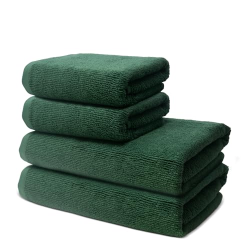 4 er Set Handtücher | 2 Badetücher 70x140 cm + 2 Handtücher 50x100 cm | Frottee Weich & Flauschig | 100% Baumwolle | Frottier Duschtuch Badetuch Badehandtuch | 500g/m² | Oeko-Tex | Ôhm | Grün von Ôhm