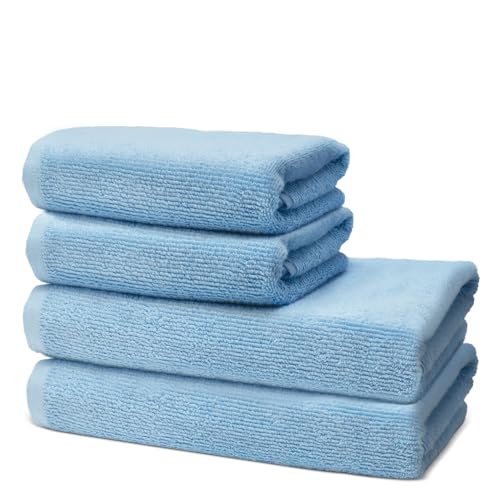 4 er Set Handtücher | 2 Badetücher 70x140 cm + 2 Handtücher 50x100 cm | Frottee Weich & Flauschig | 100% Baumwolle | Frottier Duschtuch Badetuch Badehandtuch | 500g/m² | Oeko-Tex | Ôhm | Hellblau von Ôhm