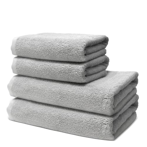 4 er Set Handtücher | 2 Badetücher 70x140 cm + 2 Handtücher 50x100 cm | Frottee Weich & Flauschig | 100% Baumwolle | Frottier Duschtuch Badetuch Badehandtuch | 500g/m² | Oeko-Tex | Ôhm | Hellgrau von Ôhm