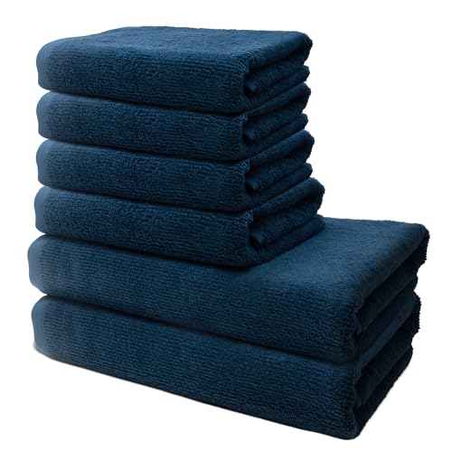 6 er Set Handtücher | 2 Badetücher Erwachsene 70x140 cm + 4 Handtücher 50x100 cm | Frottee Weich & Flauschig | 100% Baumwolle | Frottier Duschtuch Badetuch | Oeko-Tex | 500g/m² | Ôhm | Dunkelblau von Ôhm