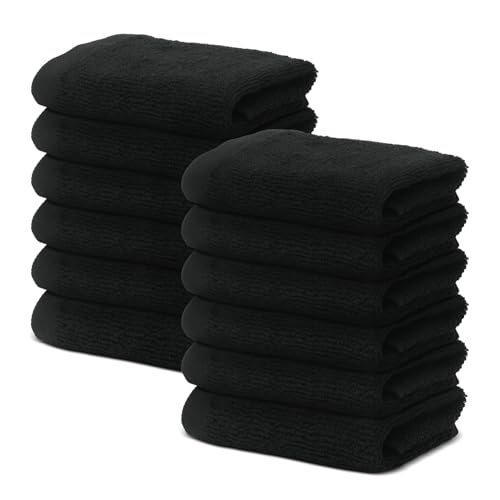 12 Stück Seiftücher 30x30 cm | Kleine Handtücher Set | Frottee Weich & Flauschig | 100% Baumwolle | Mini Frottier Washlappen Seiflappen | 500 g/m² | Oeko-Tex | Ôhm | Schwarz von Ôhm