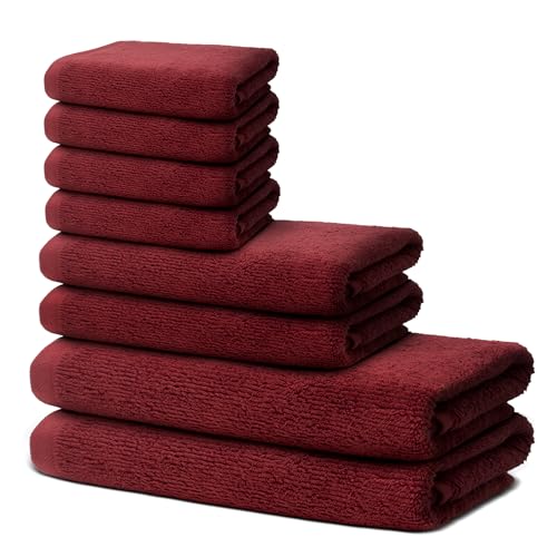 Ohm - Handtuch Set - 2 Badetücher 70x140cm + 2 Handtücher 40x70cm + 4 Waschtücher 30x30cm - Baumwolle 500g/m² - Besonders weich & saugfähig - Zertifiziert durch Oeko-TEX - Rot von Ohm