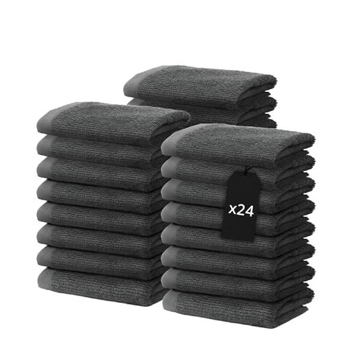 Ohm - Handtücher Set - 24 Waschtücher - 30x30 cm - Für Zuhause, Baby, Kosmetiksalon, Spa Baumwolle 500 g/m² - Besonders weich & saugfähig - Zertifiziert durch Oeko-TEX - Anthrazitgrau von Ohm