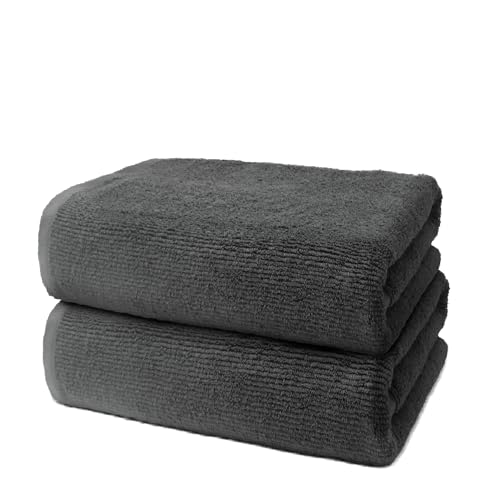 Ohm - Saunatuch Set - 2 große Handtücher für Erwachsene - 80 x 200 cm Baumwolle 500 g/m² - Besonders weich & saugfähig - Zertifiziert durch Oeko-TEX - Anthrazitgrau von Ohm