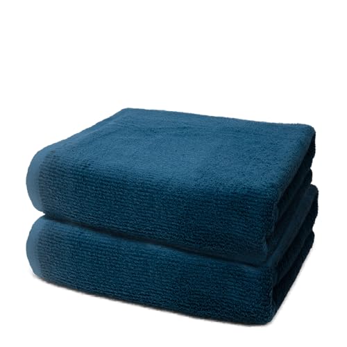 Ohm - Saunatuch Set - 2 große Handtücher für Erwachsene - 80 x 200 cm Baumwolle 500 g/m² - Besonders weich & saugfähig - Zertifiziert durch Oeko-TEX - Marineblau von Ohm