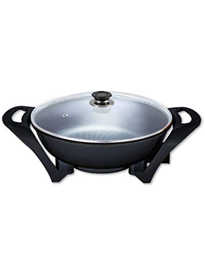 OHMEX OHM-WOK-5050 Elektrischer Wok, 1500 W, Durchmesser 33 cm, einstellbarer Thermostat, für Spring-, Schmor-, Frittier- oder Dampfgaren von Ohmex