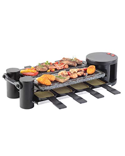 Ohmex OHM-GRIL-5800 Raclette- und Grillgerät, Stein, 1200 W, 8 Pfännchen, antihaftbeschichtet, für 180°-Platten von Ohmex