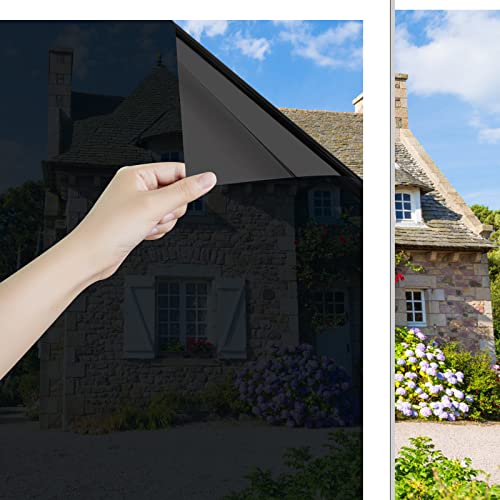 Ohmywor Spiegelfolie Fenster Sichtschutz Fensterfolie Sonnenschutz Hitzeschutz Sonnenschutzfolie UV Schutzfolie Fenster Selbsthaftend, Schwarz 40x200cm von Ohmywor