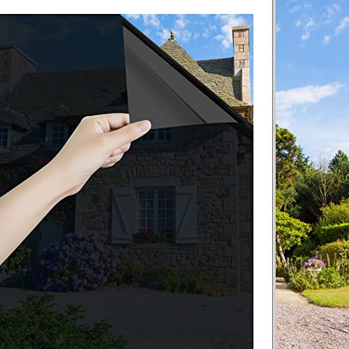 Ohmywor Fensterfolie Sonnenschutz Hitzeschutz Fensterfolie von Aussen Durchsichtig von Innen Spiegelfolie Fenster Sichtschutz Hitzeabweisende Fensterfolie, Schwarz 90x200cm von Ohmywor