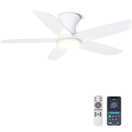 Ohniyou 46 Zoll (117cm) Deckenventilator mit Beleuchtung, Fernbedienung/APP-Steuerung, Dimmbar, Leiser DC-Motor, Innen-Deckenventilator für Schlafzimmer Terrasse Küche, weiß von Ohniyou