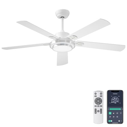 Ohniyou 52 Zoll Deckenventilator mit Fernbedienung und Fernbedienung, App-Steuerung, Dimmbar, Reversibel, Leiser DC-Motor, Innen- und Außenbereich Weißer Deckenventilator für Schlafzimmer Terrasse Ohniyou 52 Zoll Deckenventilator mit Fernbedienung und Fernbedienung, App-Steuerung, Dimmbar, Reversibel, Leiser DC-Motor, Innen- und Außenbereich Weißer Deckenventilator für Schlafzimmer Terrasse von Ohniyou