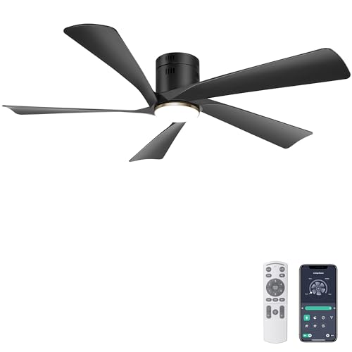 Ohniyou Deckenventilator mit 132 cm (52 Zoll), mit Beleuchtung, Fernbedienung und App-Steuerung, Deckenventilator für den Außenbereich, dimmbar, leiser DC-Motor, wendbar, Schwarz von Ohniyou