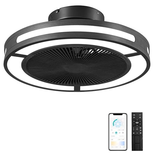Ohniyou Deckenventilator mit Licht und Fernbedienung, 48CM Bladeless Low Profile Deckenventilators mit dimmbarem Led Nacht licht, Flush Mount Deckenventilators für Schlafzimmer, Wohnzimmer Ohniyou Deckenventilator mit Licht und Fernbedienung, 48CM Bladeless Low Profile Deckenventilators mit dimmbarem Led Nacht licht, Flush Mount Deckenventilators für Schlafzimmer, Wohnzimmer von Ohniyou