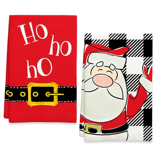 Ohok 2 Stück Weihnachten Handtücher 45x65 cm, Mode Dekoration Küchentücher Weihnachtsmann Geschirrtücher Weiche Mikrofasertücher für Badezimmer Küche Trockentuch Weihnachten Deko (Set V) von Ohok