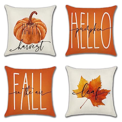 Ohok 4er Set Dekorativ Herbst Kissenbezug mit Motiv 45x45 cm, Polyester Leinen Zierkissenbezüge, Deko Sofakissen Couchkissen Kissenhülle Set für Schlafzimmer Wohnzimmer Sofa Couch Auto (Fall - B) von Ohok