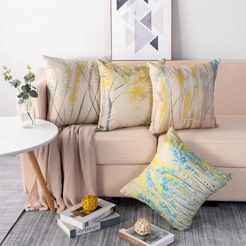Ohok 4er Set Dekorativ Kissenbezug mit Motiv, Polyester Leinen Zierkissenbezüge 45x45 cm, Modern Dekokissen Sofakissen Kissenhülle Set für Wohnzimmer Schlafzimmer Couch Sofa (Herbst) von Ohok